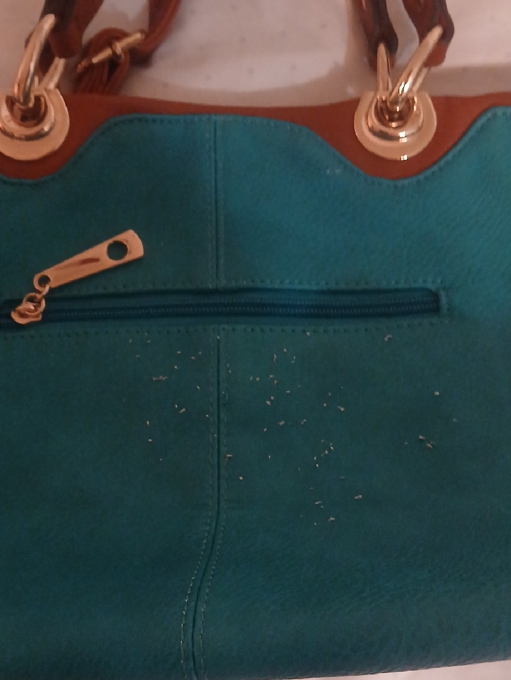 Michael Kors Teal Leather Tote with Tan Trim - Picture 3 of 3